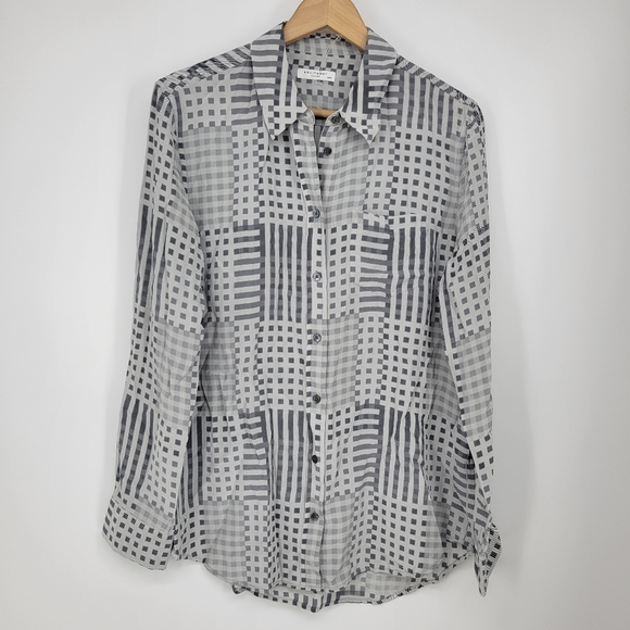 Equipment Femme silk button down shirt blouse top grey modern print geometric - Picture 1 of 8